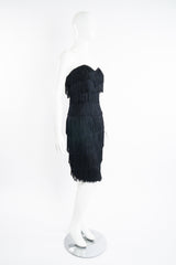 Vintage Norma Kamali Strapless Fringe Shimmy Sheath on Mannequin angle at Recess Los Angeles