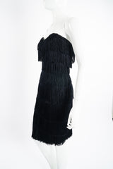 Vintage Norma Kamali Strapless Fringe Shimmy Sheath on Mannequin angle at Recess Los Angeles