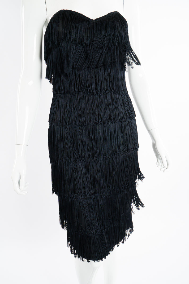 Vintage Norma Kamali Strapless Fringe Shimmy Sheath on Mannequin crop at Recess Los Angeles