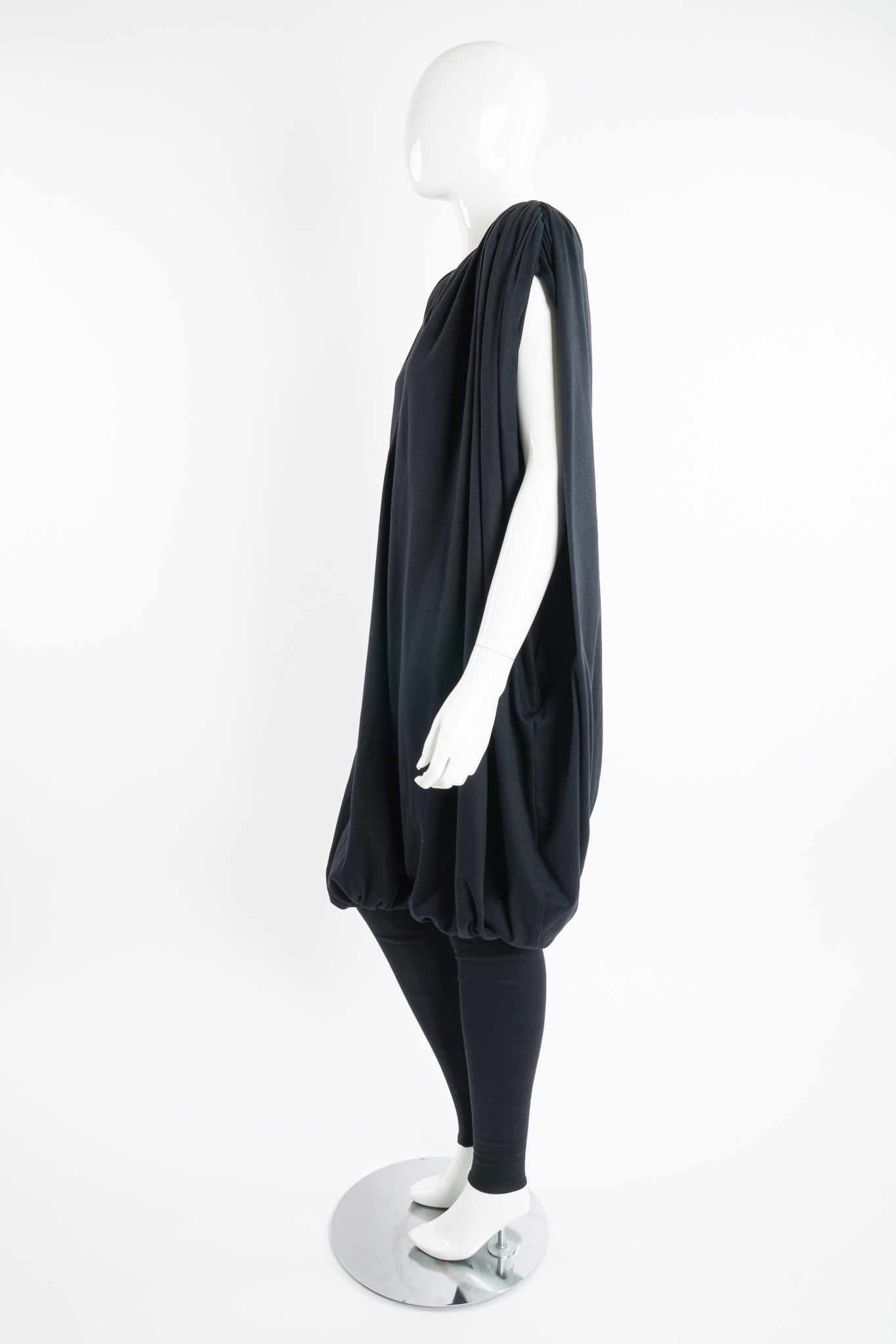 Vintage Norma Kamali Jersey Knit Harem Bubble Jumpsuit on Mannequin side at Recess Los Angeles