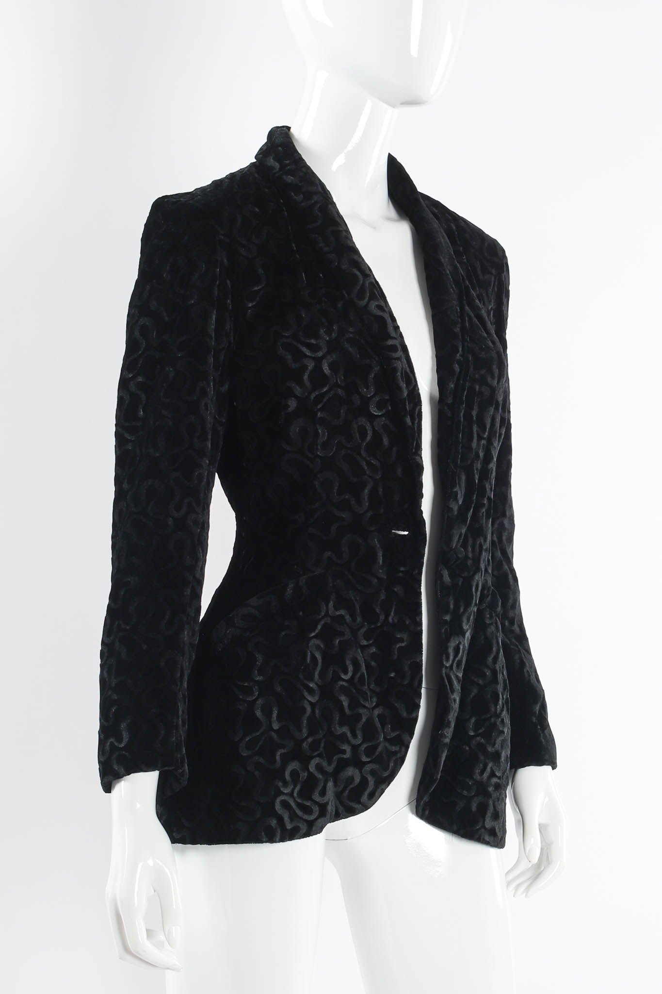 Vintage Norma Kamali Abstract Swirl Burnout Velvet Blazer mannequin close angle @ Recess LA