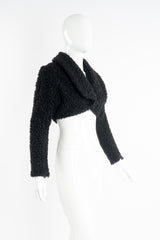 Vintage Norma Kamali Curly Faux Fur Bolero Jacket on Mannequin angle at Recess Los Angeles