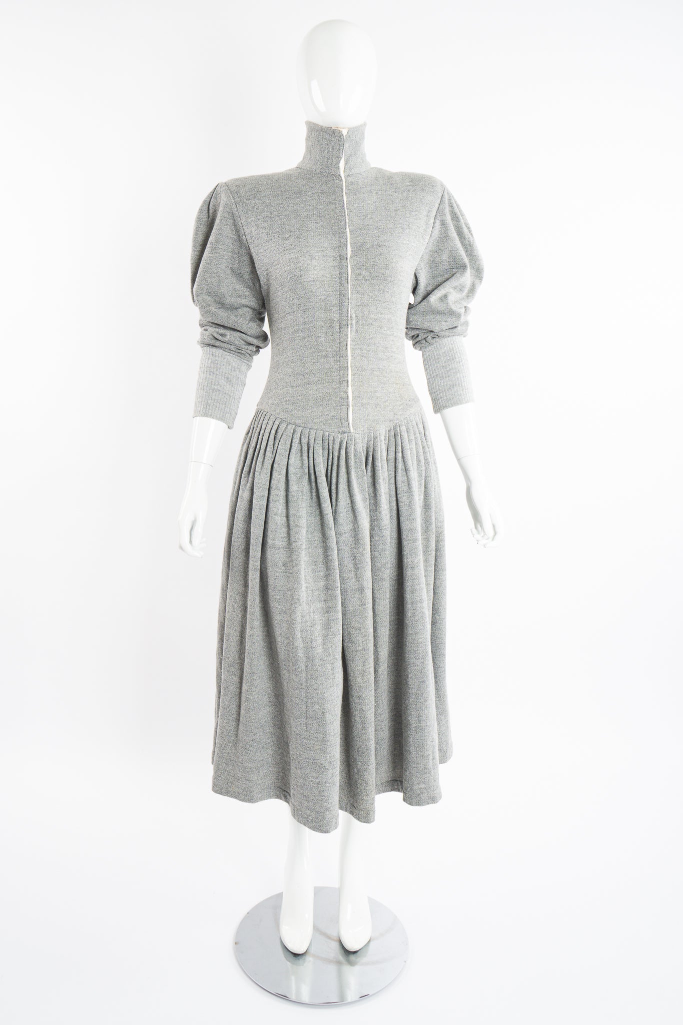 Vintage Norma Kamali Iconic Fleece Sweatshirt Dress on Mannequin front at Recess Los Angeles