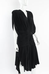 Vintage Norma Kamali Gathered Ruched Drape Dress  mannequin angle close @ Recess Los Angeles