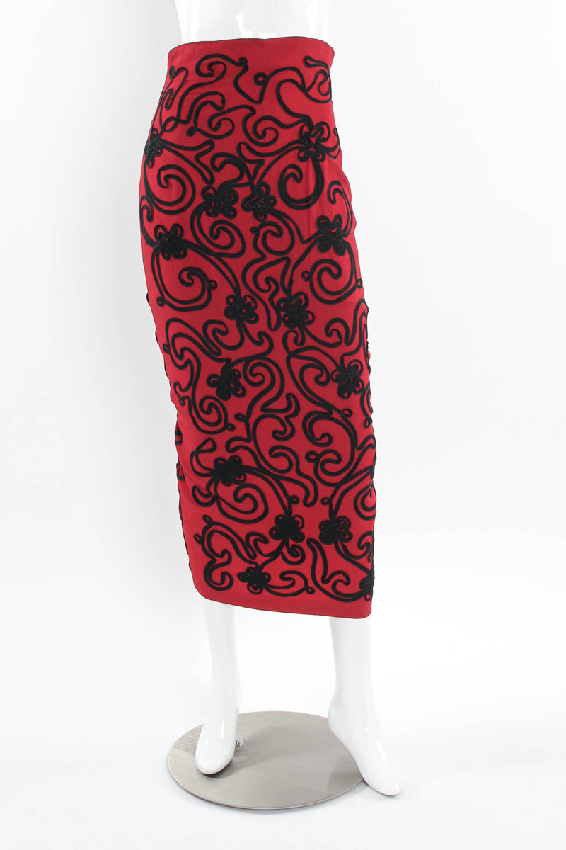 Vintage Norma Kamali Floral Soutache Braid Pencil Skirt mannequin front @ Recess LA