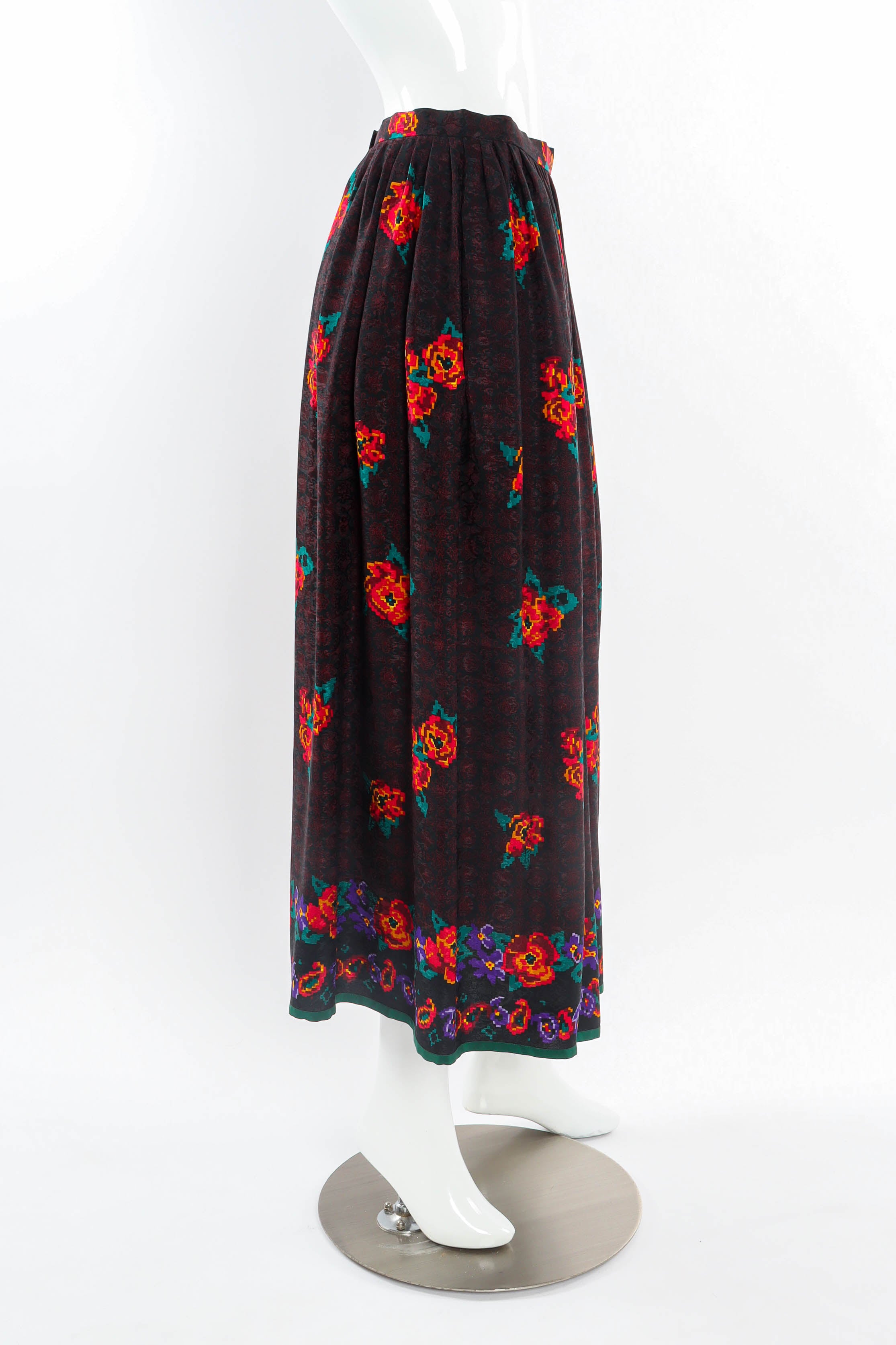 Vintage Oscar de la Renta Rose Pixel Floral Skirt mannequin side @ Recess LA