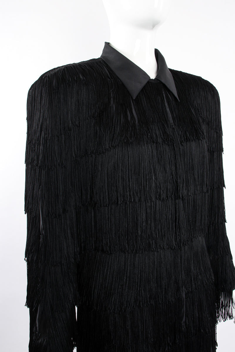 Vintage OMO Norma Kamali Fringed Shirt Dress Jacket on Mannequin crop at Recess Los Angeles