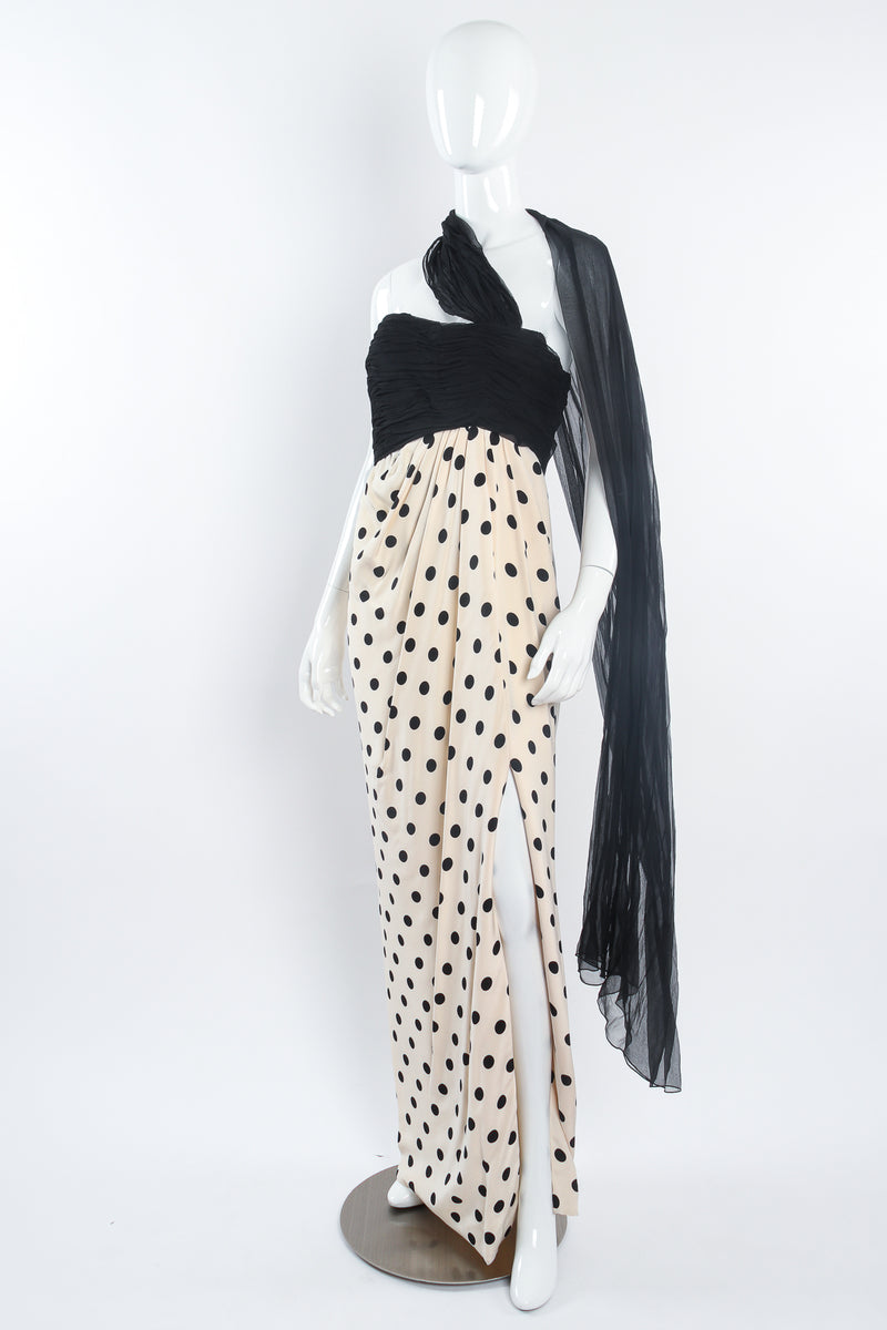 Vintage Oscar de la Renta Dotted Sheath Scarf Gown on Mannequin front at Recess Los Angeles