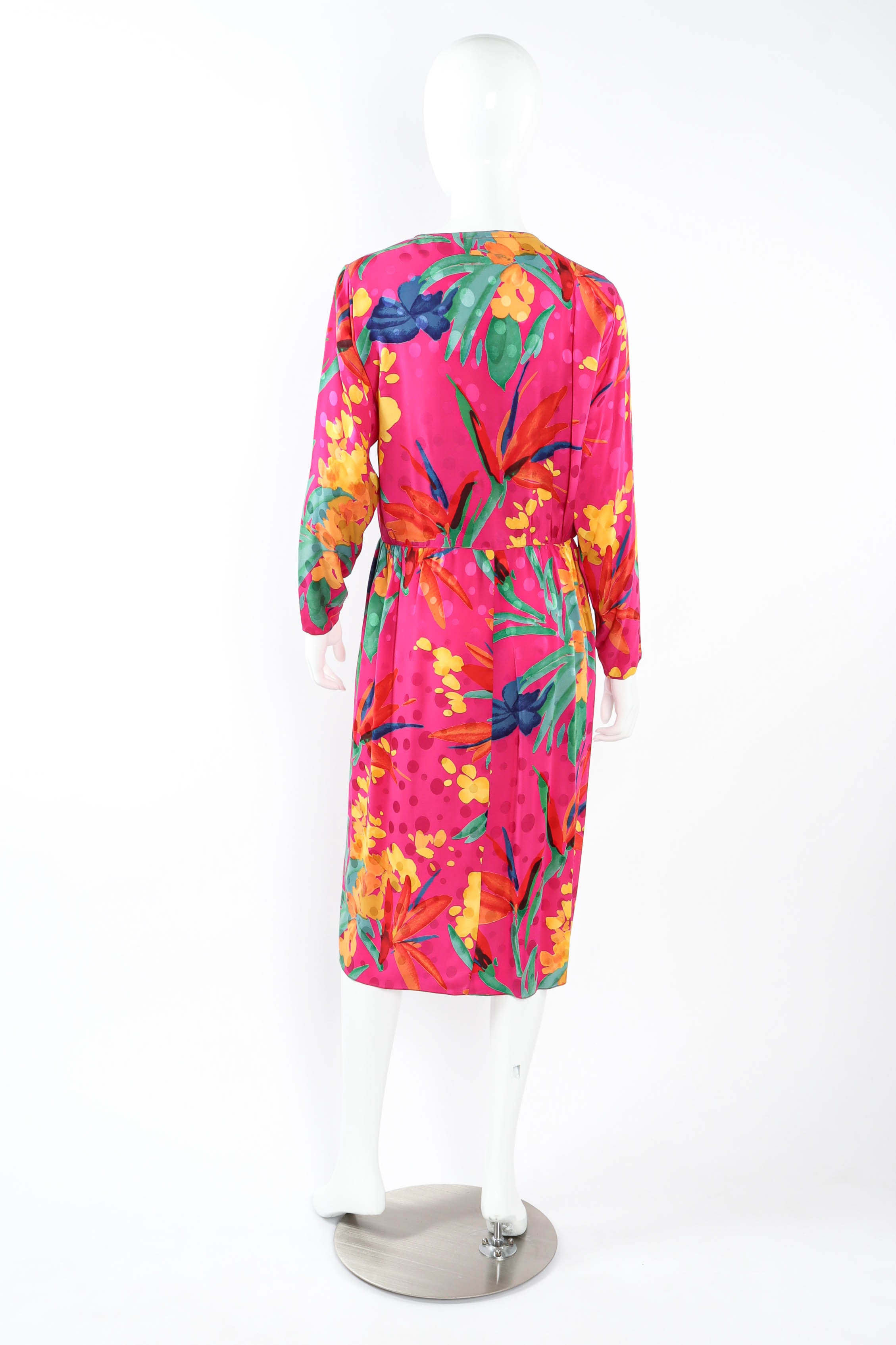 Vintage Oscar de la Renta Pleasant Floral Wrap Dress mannequin back @ Recess LA