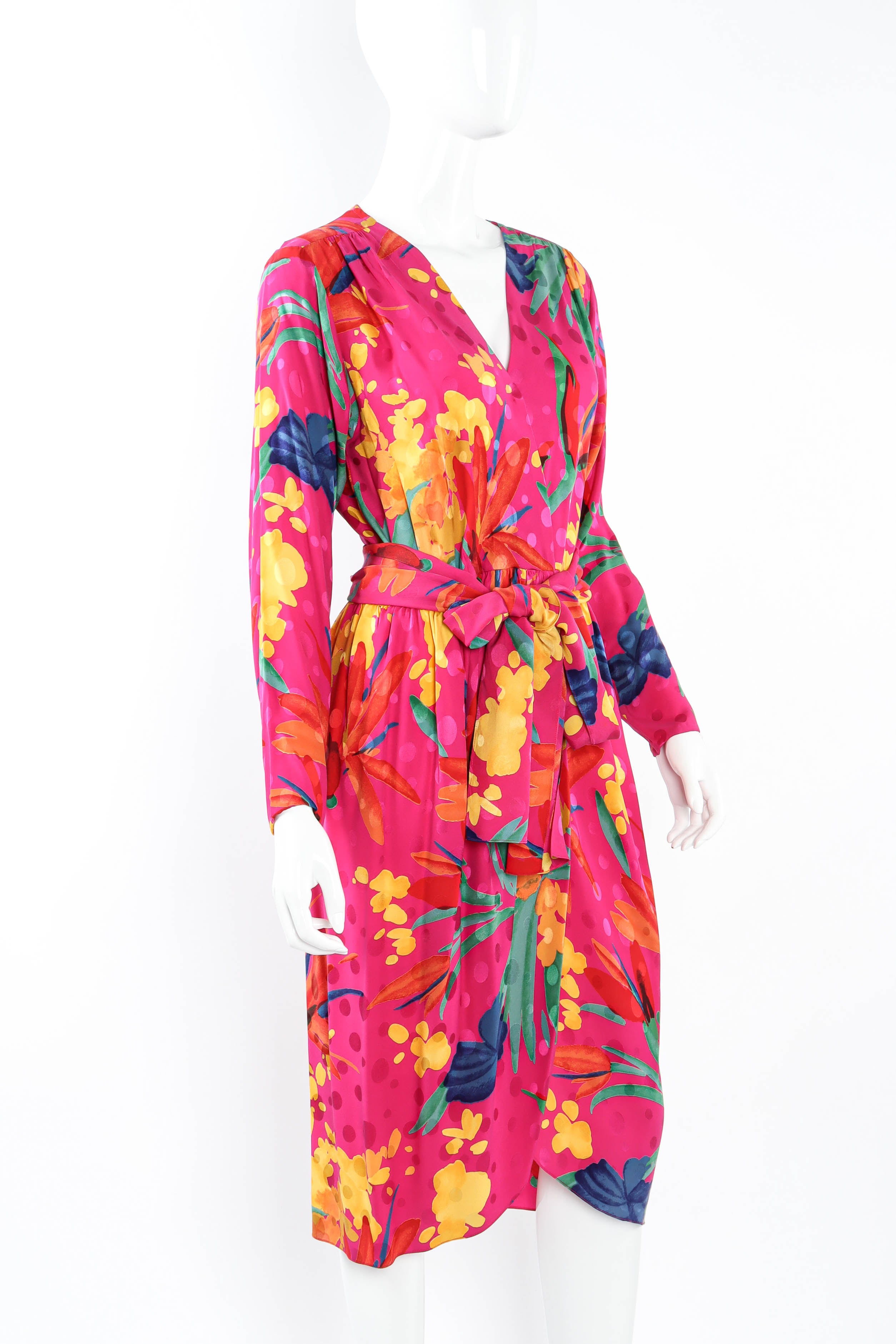 Vintage Oscar de la Renta Pleasant Floral Wrap Dress on mannequin angle @ Recess LA