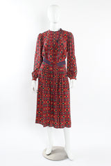 Vintage Oscar de la Renta Geo Tribal Silk Top & Skirt Set mannequin front @ Recess LA