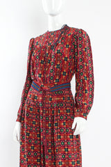 Vintage Oscar de la Renta Geo Tribal Silk Top & Skirt Set mannequin angle @ Recess LA