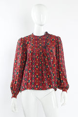 Vintage Oscar de la Renta Geo Tribal Silk Top & Skirt Set mannequin top front @ Recess LA