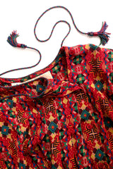 Vintage Oscar de la Renta Geo Tribal Silk Top & Skirt Set top button/rope tie @ Recess LA