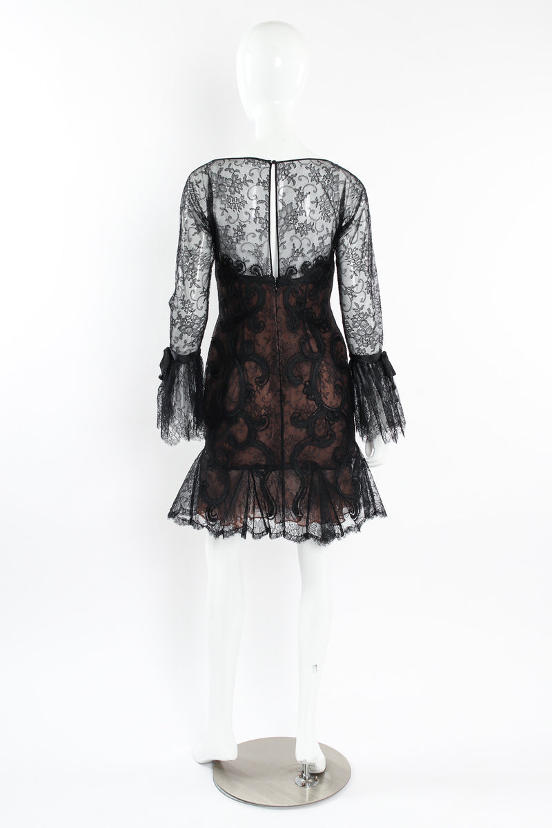 Vintage Oscar de la Renta Soutache Chantilly Lace Ruffle Dress mannequin back @ Recess LA