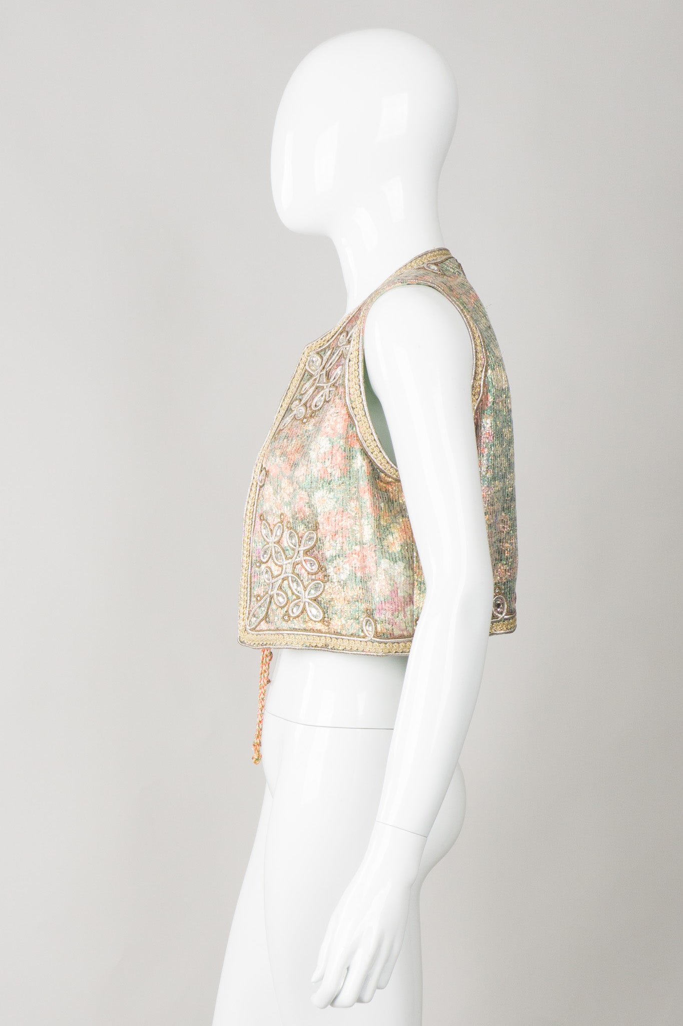 Oscar de la Renta Vintage Boho Embellished Lamé Vest & Belt Set