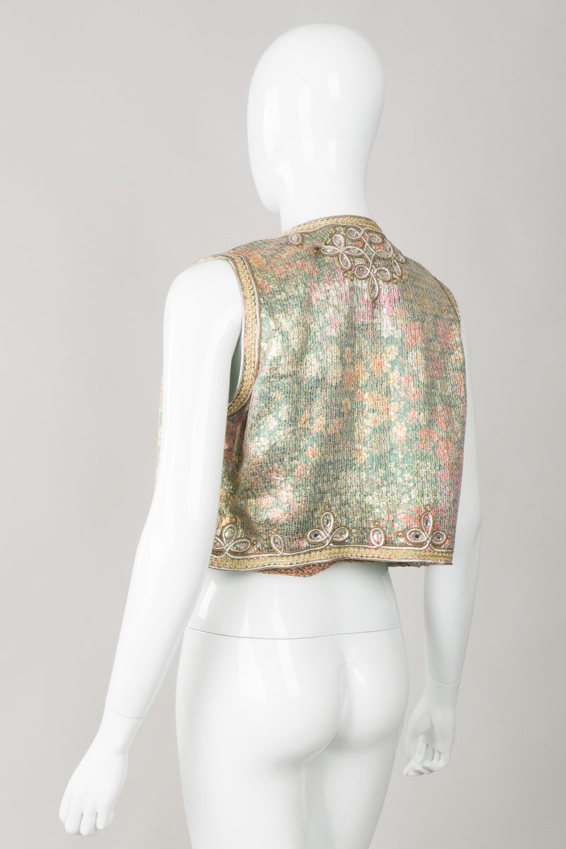 Oscar de la Renta Vintage Boho Embellished Lamé Vest & Belt Set