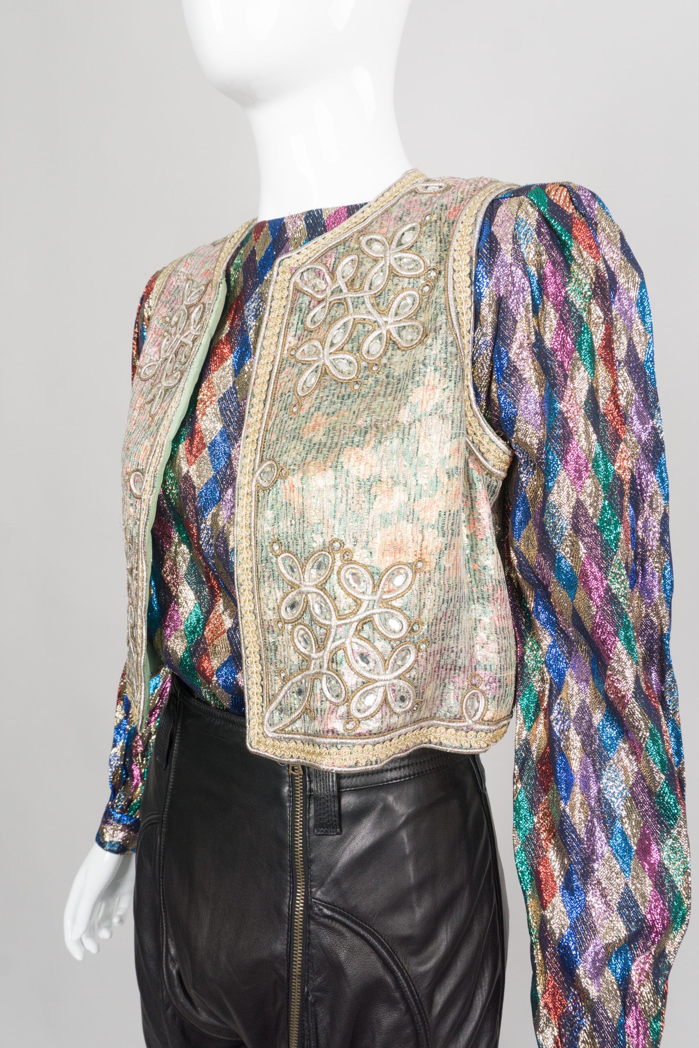 Oscar de la Renta Vintage Boho Embellished Lamé Vest & Belt Set