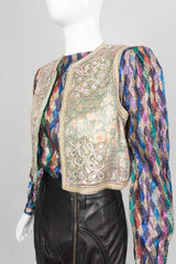 Oscar de la Renta Vintage Boho Embellished Lamé Vest & Belt Set