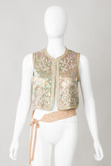 Oscar de la Renta Vintage Boho Embellished Lamé Vest & Belt Set