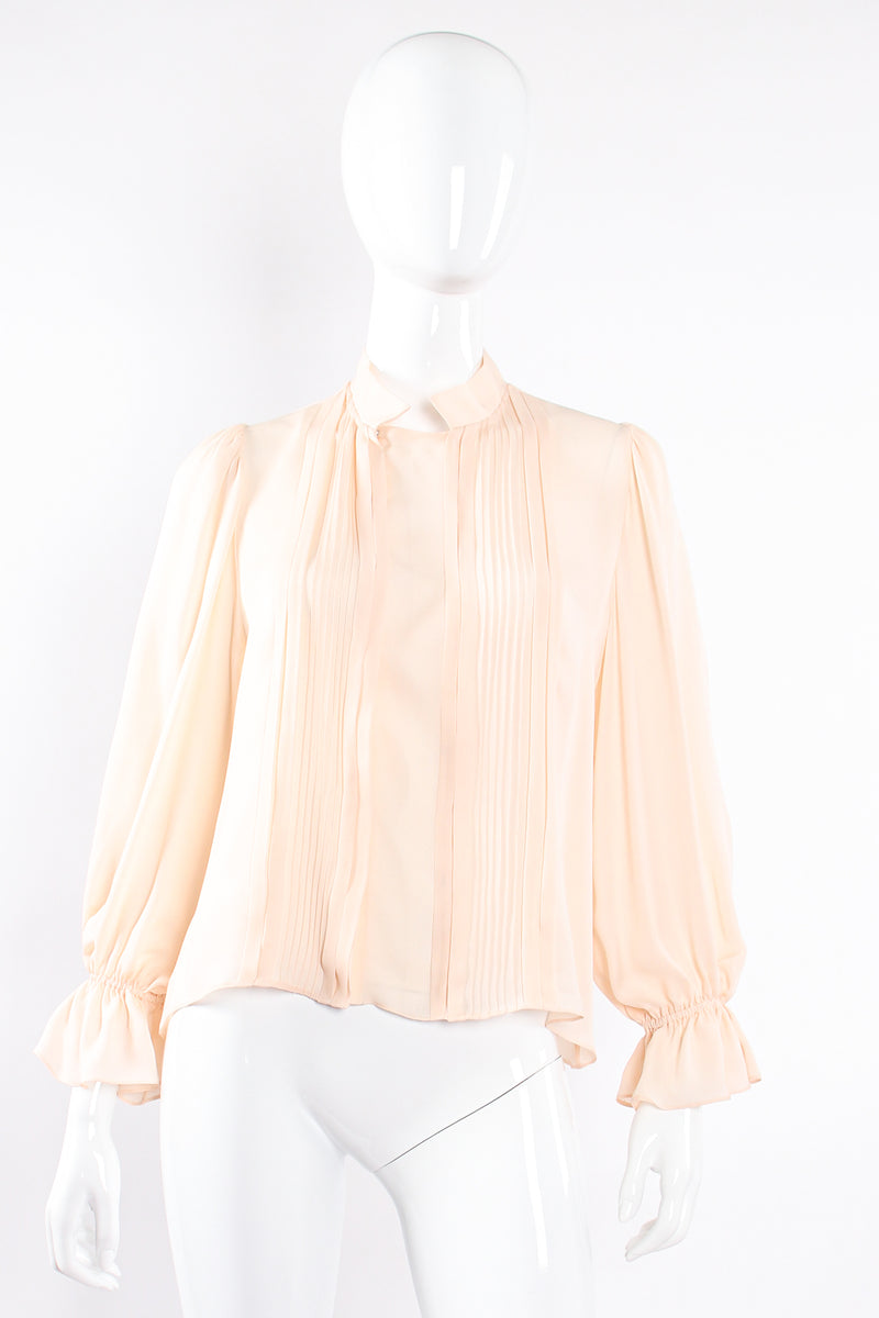 Vintage Oscar de la Renta Blush Silk Pintuck Blouse on Mannequin front at Recess Los Angeles