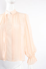 Vintage Oscar de la Renta Blush Silk Pintuck Blouse on Mannequin crop at Recess Los Angeles