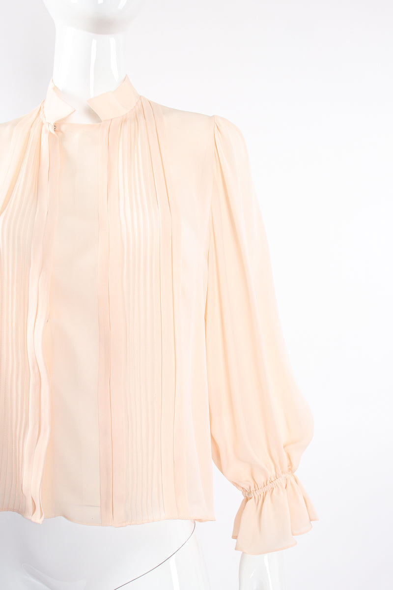 Vintage Oscar de la Renta Blush Silk Pintuck Blouse on Mannequin crop at Recess Los Angeles