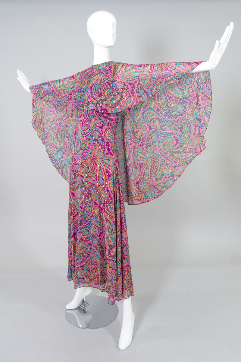 Oscar de la Renta Vintage Paisley Sheer Silk Chiffon Cape Dress