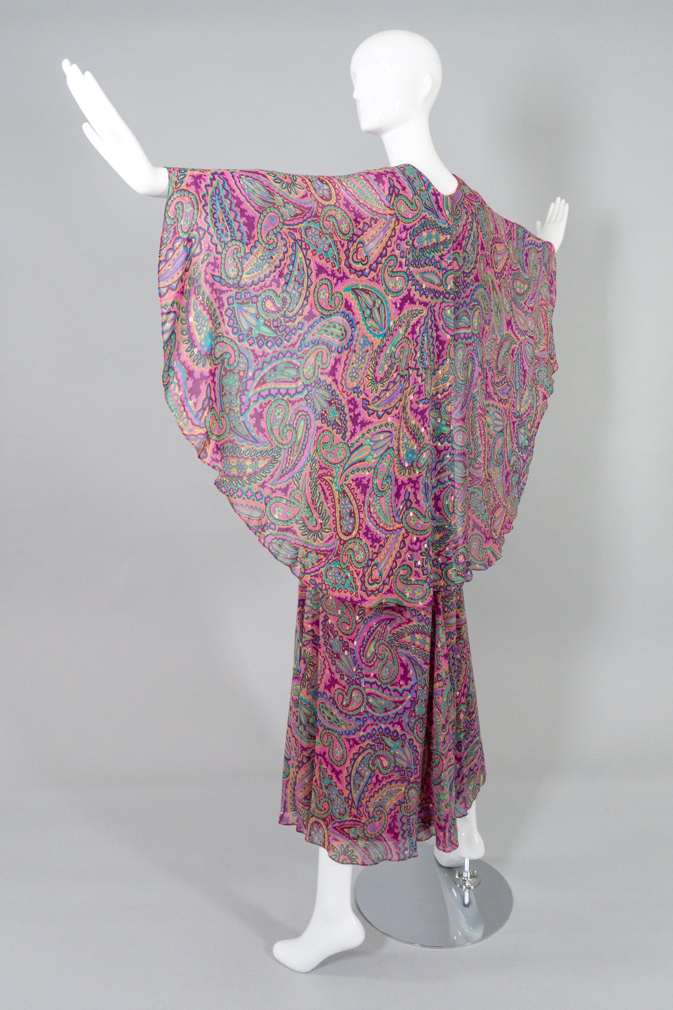 Oscar de la Renta Vintage Paisley Sheer Silk Chiffon Cape Dress