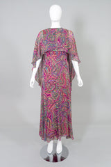 Oscar de la Renta Vintage Paisley Sheer Silk Chiffon Cape Dress