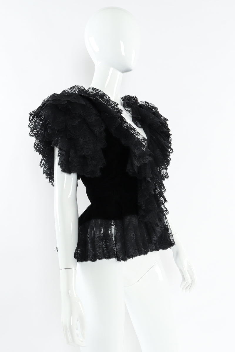 Vintage Oscar de la Renta Chantilly Ruffle Lace Velvet Top mannequin front angle  @ Recess LA