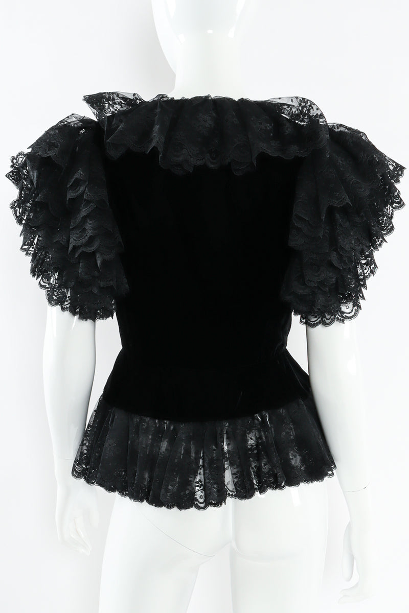 Vintage Oscar de la Renta Chantilly Ruffle Lace Velvet Top mannequin back close @ Recess LA