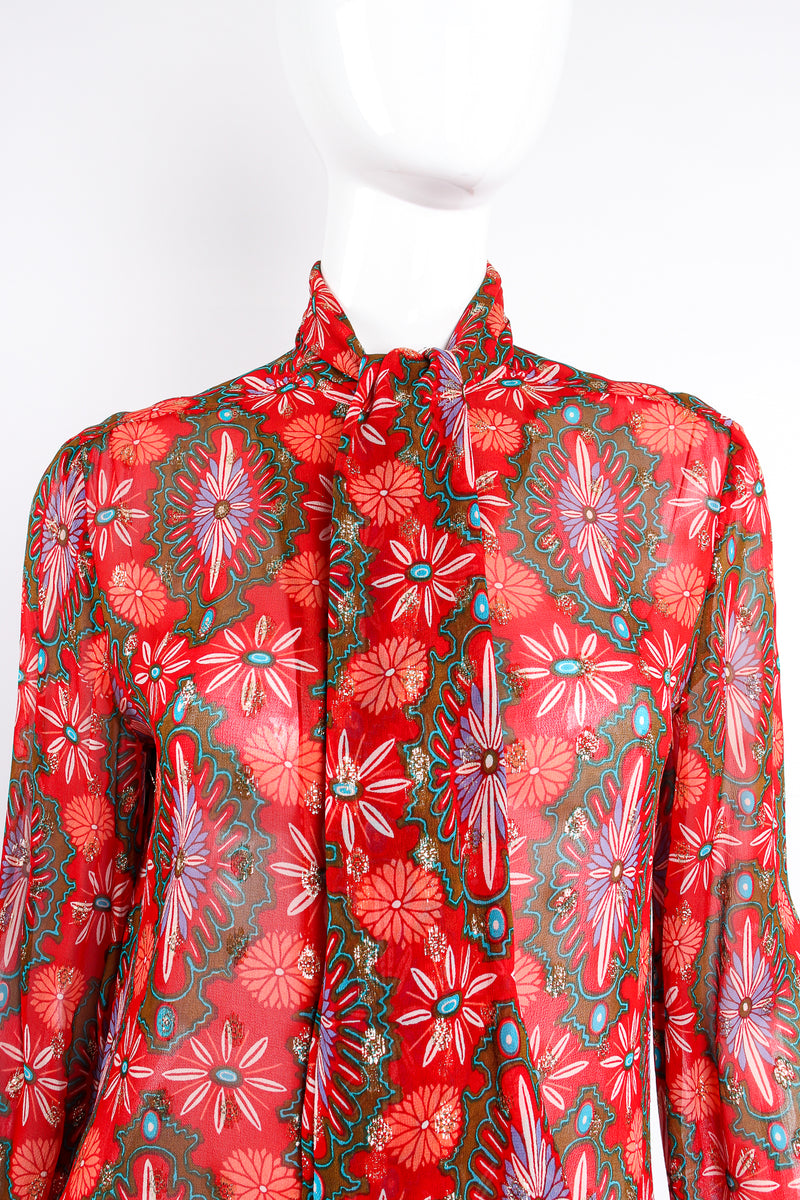 Vintage Oscar de la Renta Something! Chiffon Brocade Tie Blouse on Mannequin scarf tie @ Recess LA