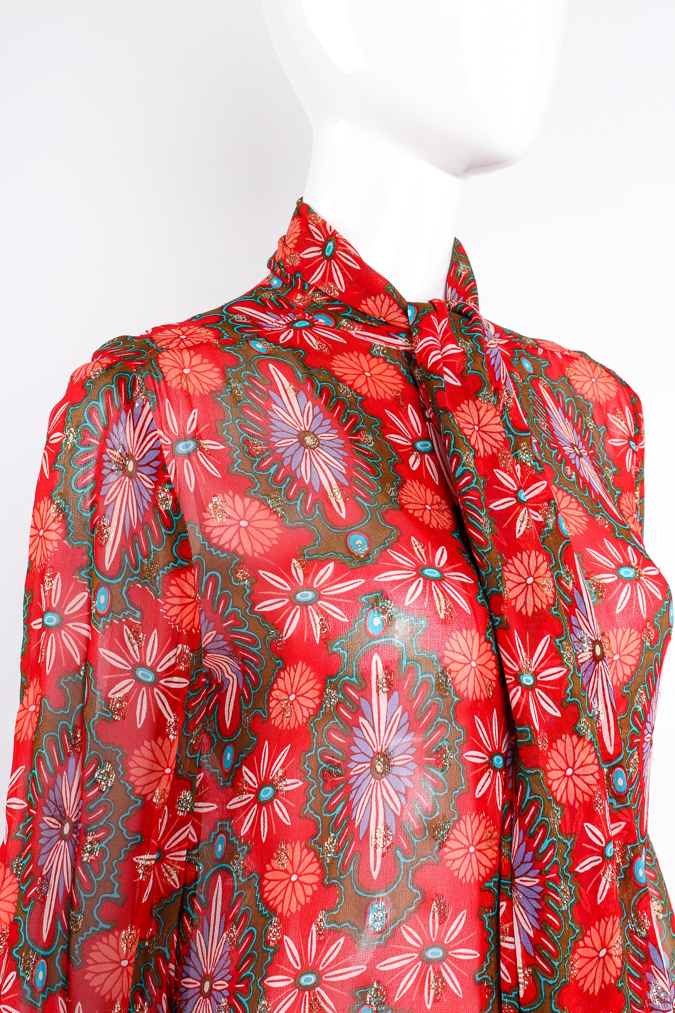 Vintage Oscar de la Renta Something! Chiffon Brocade Tie Blouse on Mannequin scarf tie @ Recess LA