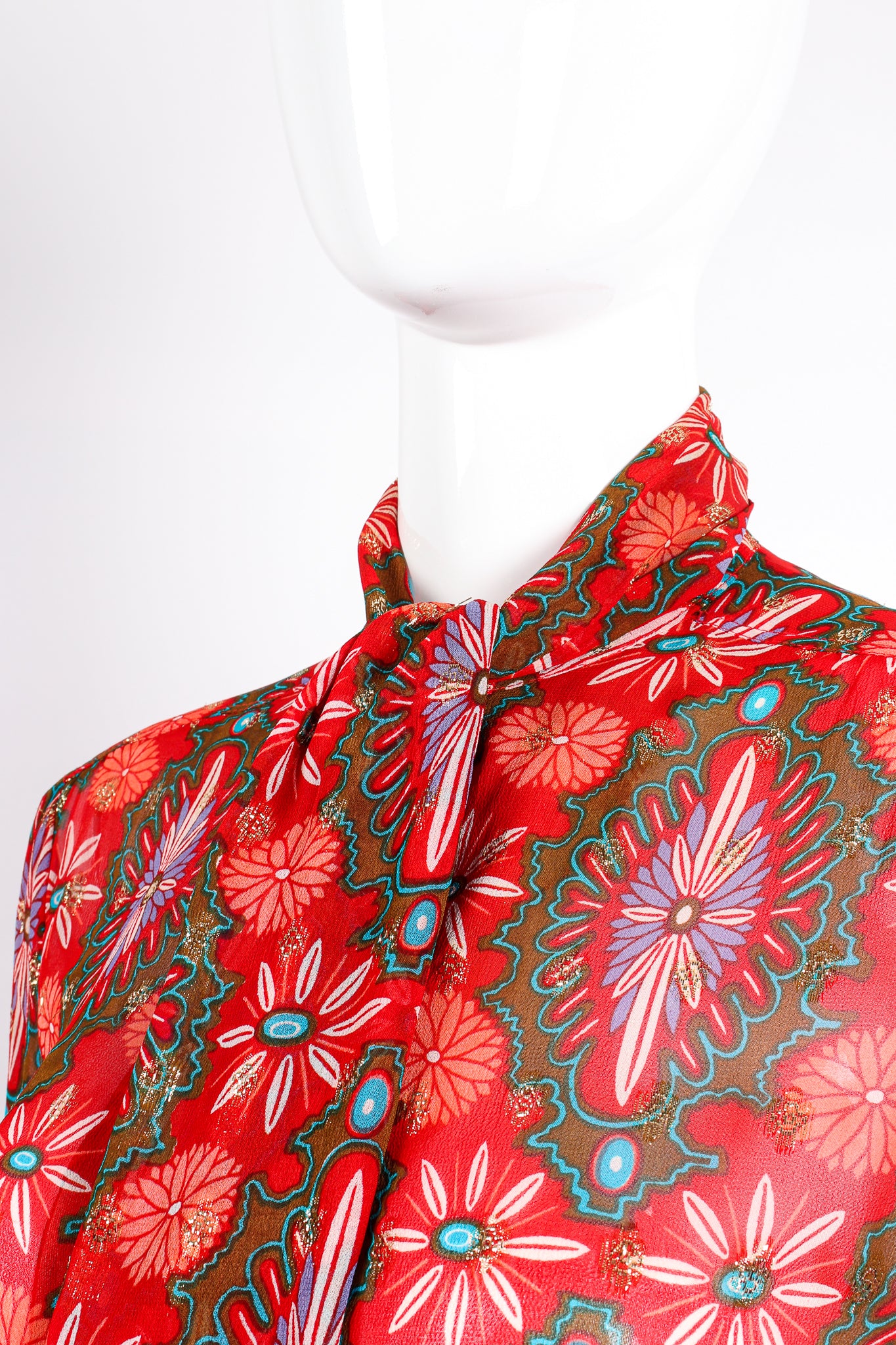 Vintage Oscar de la Renta Something! Chiffon Brocade Tie Blouse on Mannequin neck @ Recess LA