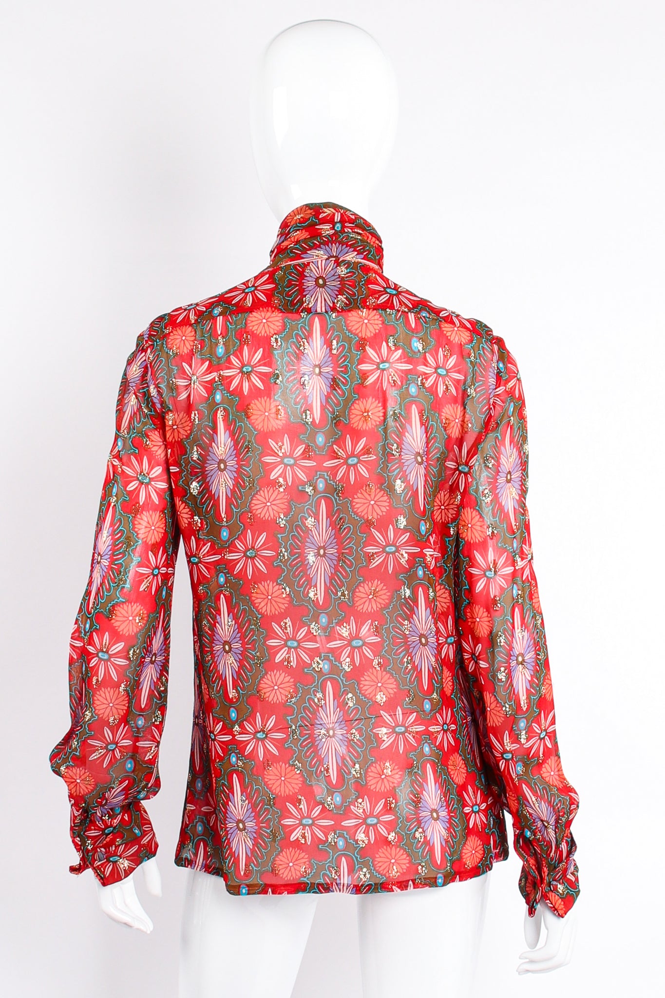 Vintage Oscar de la Renta Something! Chiffon Brocade Tie Blouse on Mannequin back @ Recess LA