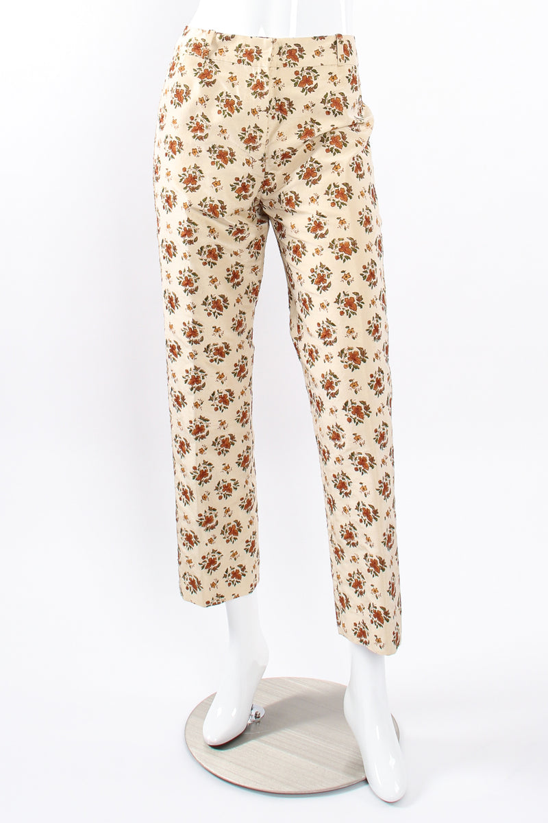 Vintage Oscar de la Renta Embroidered Woodblock Print Silk Pant on Mannequin front @ Recess LA