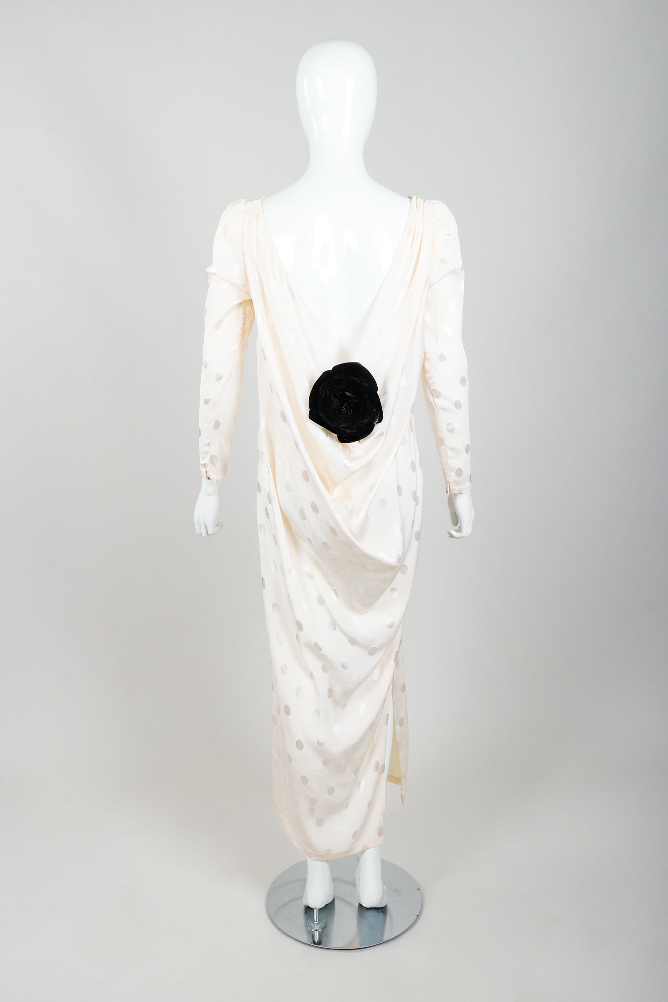 Vintage Oscar de la Renta Cowl Back Rosette Dress Bridal Wedding on Mannequin Back at Recess