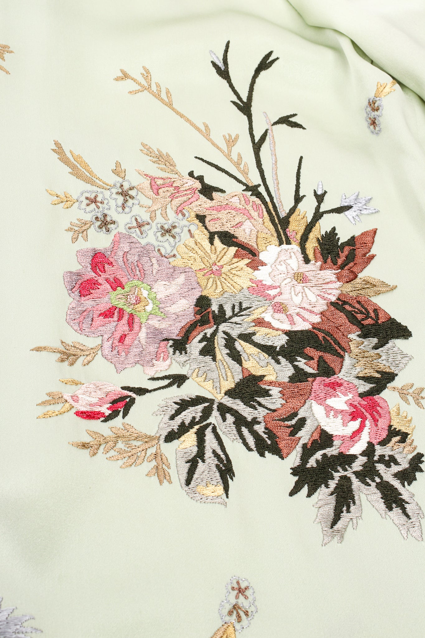 Vintage Oscar de la Renta Mint Floral Embroidered Silk Shirt detail at Recess LA