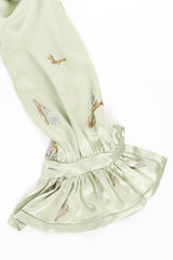 Vintage Oscar de la Renta Mint Floral Embroidered Silk Shirt sleeve cuff at Recess LA