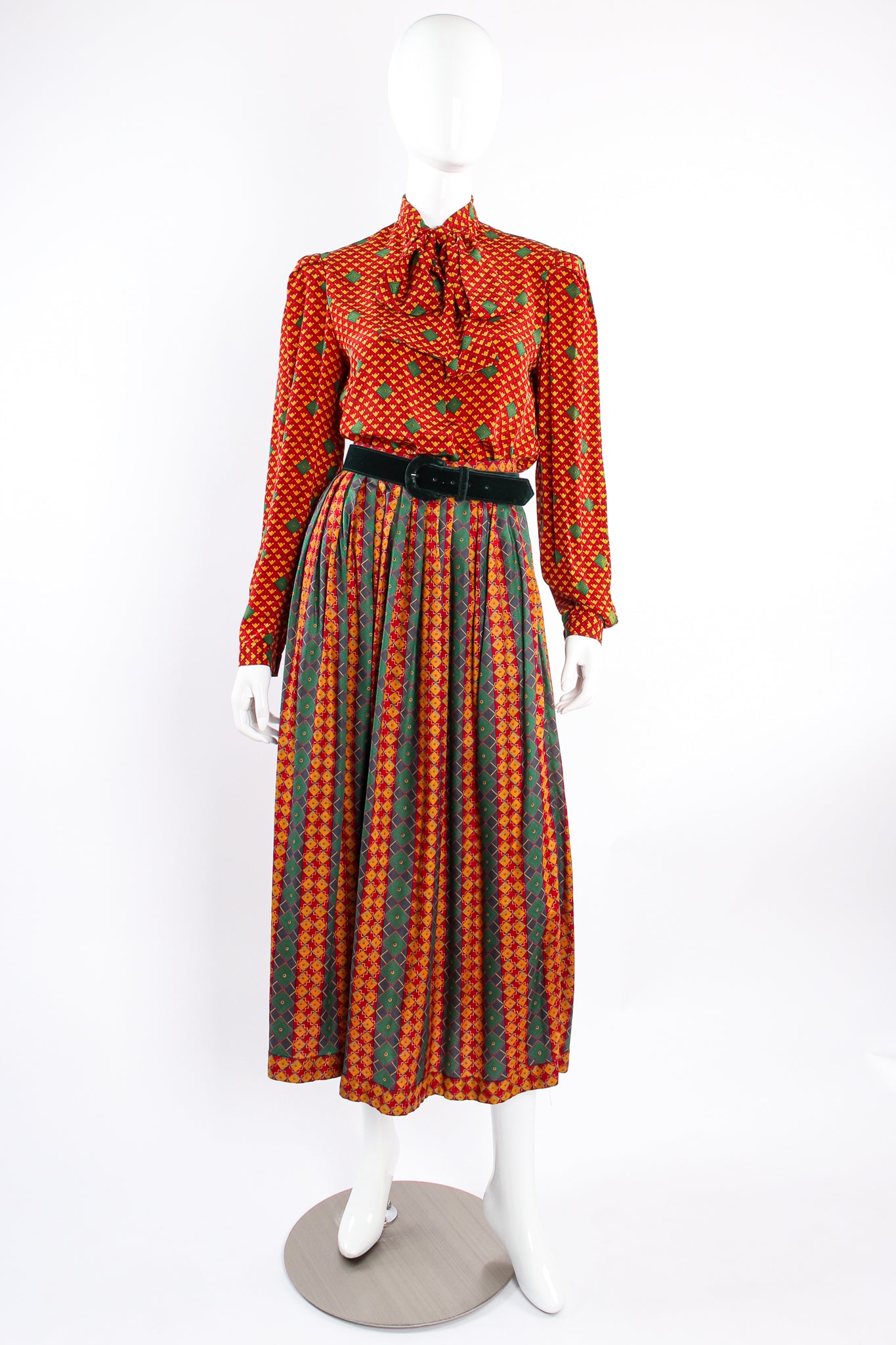 Vintage Oscar de la Renta MissO Tessellation Print Blouse & Skirt Set on Mannequin front @ RecessLA