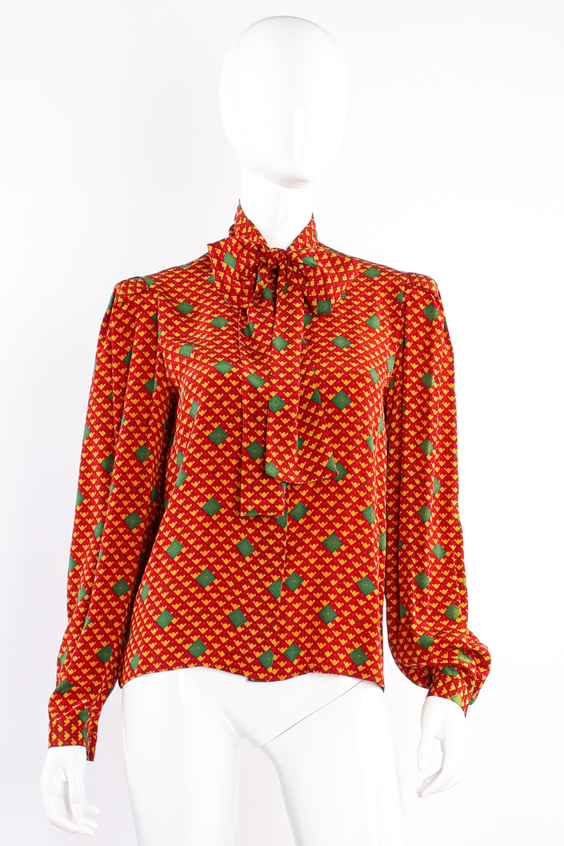 Vintage Oscar de la Renta MissO Tessellation Print Blouse Set on Mannequin front @ RecessLA