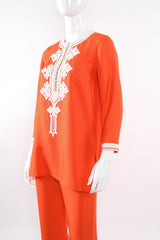 Vintage Oscar de la Renta Silk Appliqué Tunic & Pant Set on Mannequin front angle at Recess LA