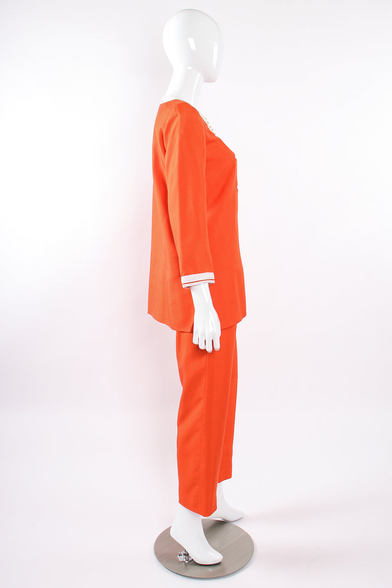 Vintage Oscar de la Renta Silk Appliqué Tunic & Pant Set on Mannequin side at Recess LA