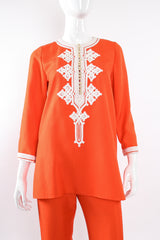 Vintage Oscar de la Renta Silk Appliqué Tunic & Pant Set on Mannequin front crop at Recess LA