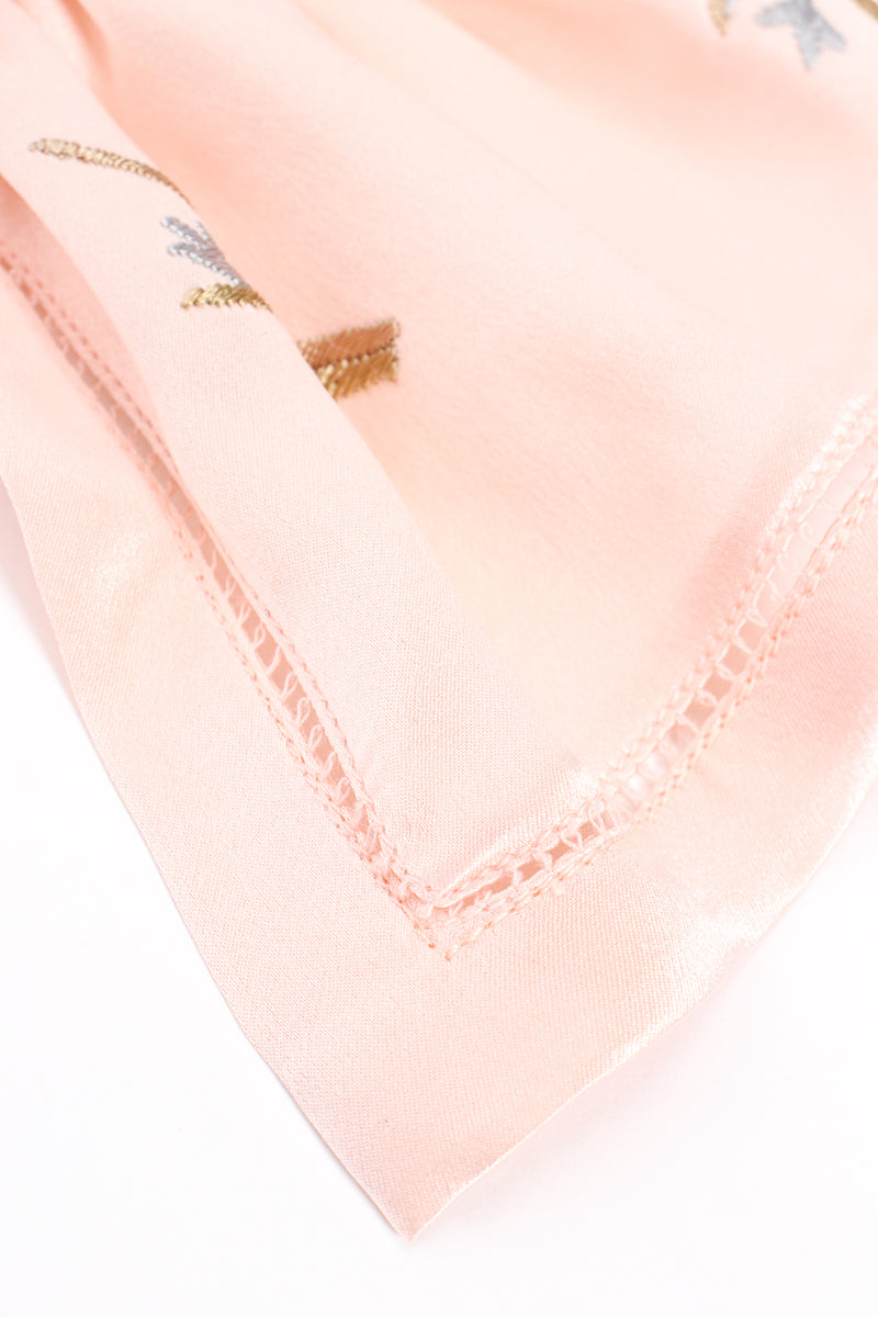 Vintage Oscar de la Renta Pink Floral Embroidered Silk Shirt sleeve cuff stitch at Recess LA