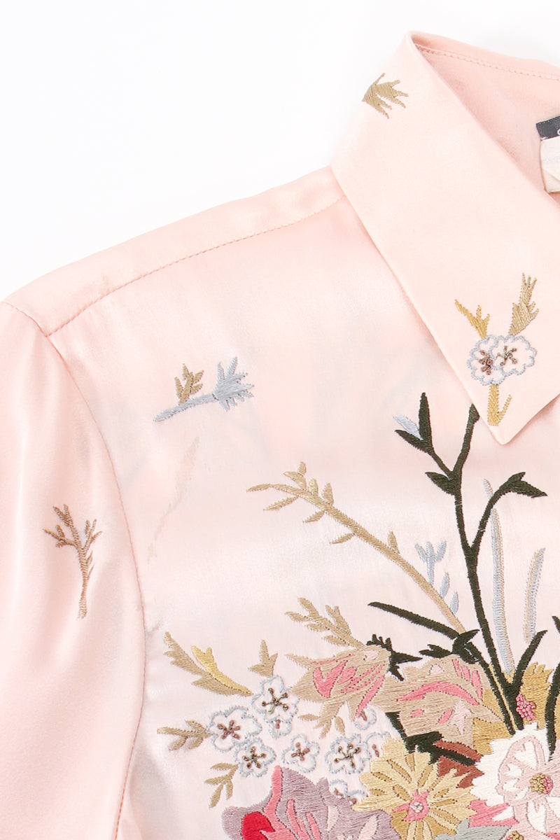 Vintage Oscar de la Renta Pink Floral Embroidered Silk Shirt stain at Recess LA