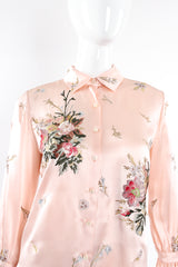 Vintage Oscar de la Renta Pink Floral Embroidered Silk Shirt on Mannequin crop at Recess LA