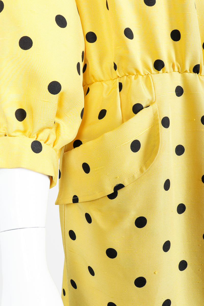 Vintage Oscar de la Renta Polka Dot Shawl Collar Dress on Mannequin pocket detail at Recess LA