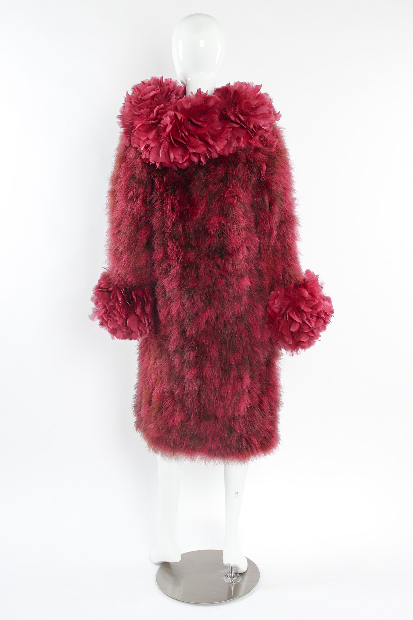 Vintage Unsigned Ostrich Turkey Feather Coat mannequin back @ Recess LA